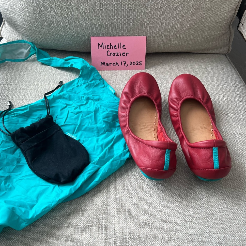 Tieks Red Leather Ballet Flats with Bag